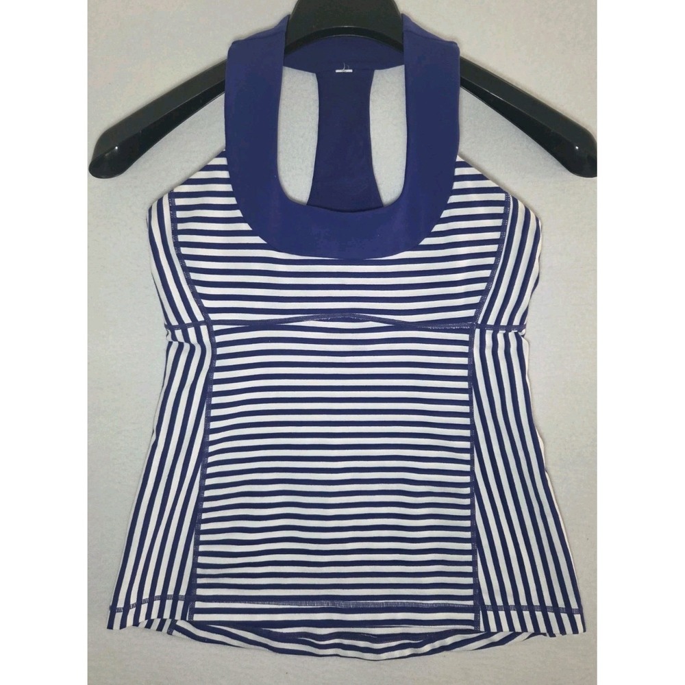 Lululemon Scoop Neck Tank Pigment Blue White Narrow Bold Stripe Size 8